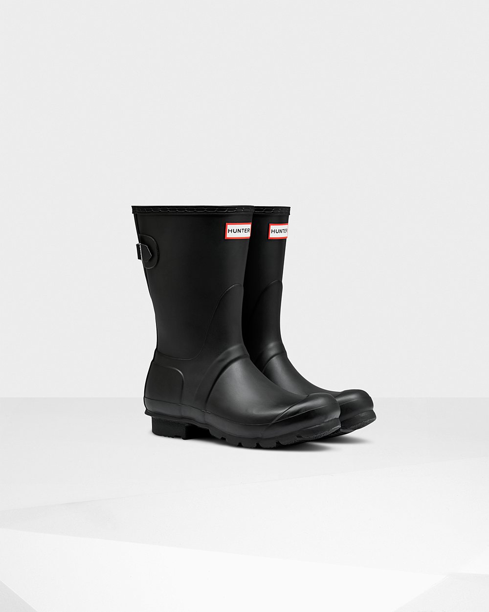 Womens Short Rain Boots - Hunter Original Back Adjustable (49AYZKIVJ) - Black